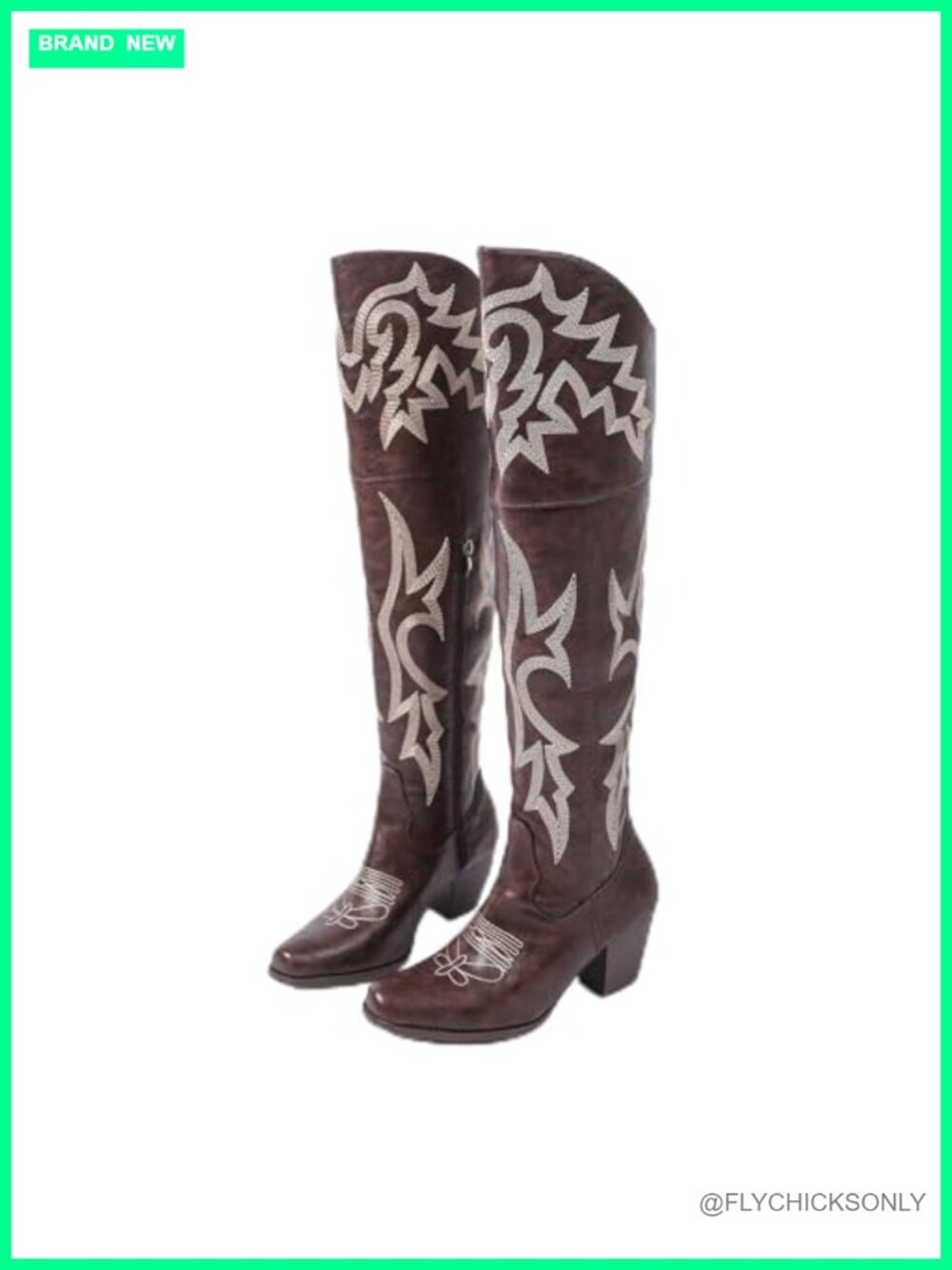 Over-the-Knee Western Cowboy Boots Square Toe PU Leather Embroidered